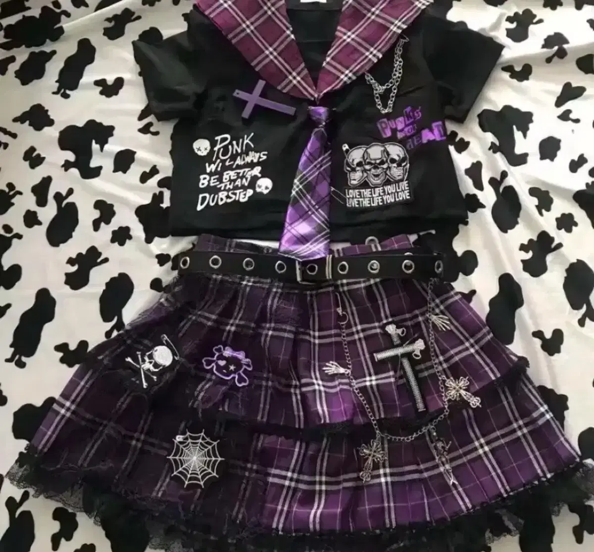Harajuku Punk Purple Plaid Short-Sleeve Sailor Uniform (Mad Punk Kyakyaeche)