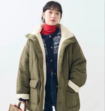 FREAK'S STORE 리버서블 보아 퀼팅 코트 올리브