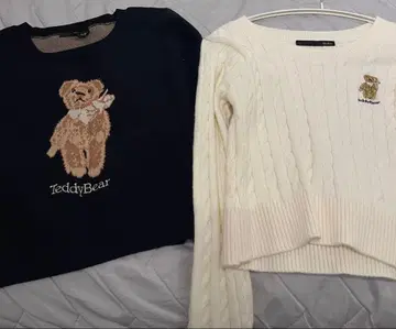 Heather 자카드 니트 케이블 로고 니트 테디베어