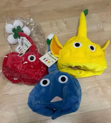 피크민 코스프레 모자 3개 세트 (빨간색, 파랑, 노랑)
