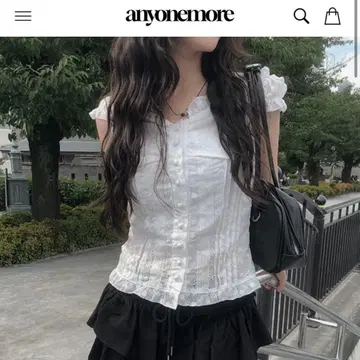 anyonemore 레이스 프릴 아이렛 캡 슬리브 블라우스