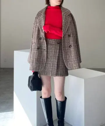 글렌체크 테일러드 자켓 스커트 셋업