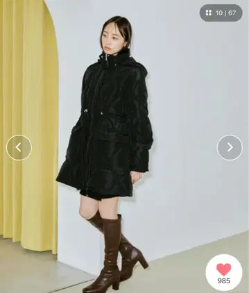 블랙 롱 다운 자켓 후드 부착