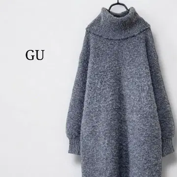 GU 지유 터틀넥 포근 볼륨 니트 원피스 루즈핏 그레이