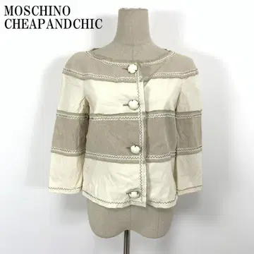 LA7677 모스키노 린넨 노카라 자켓 베이지 보더 S