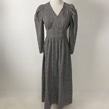 N. 파워 숄더 맥시 원피스 꽃무늬 롱 원피스 긴팔 블랙