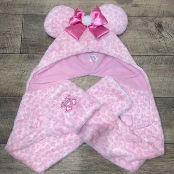 디즈니 미니 팬캡 레오파드 무늬 핑크 머플러