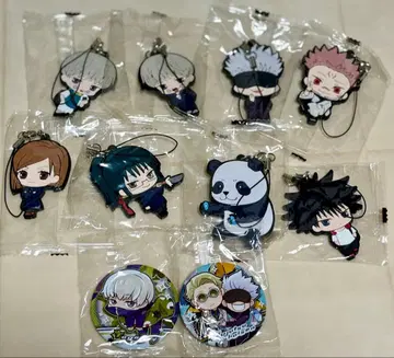 주술회전 러버 키링 8개 & 캔뱃지 2개 세트