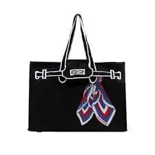 새상품 LACOUSETTE 제트 에코백 (L) 스카프 자수 블랙