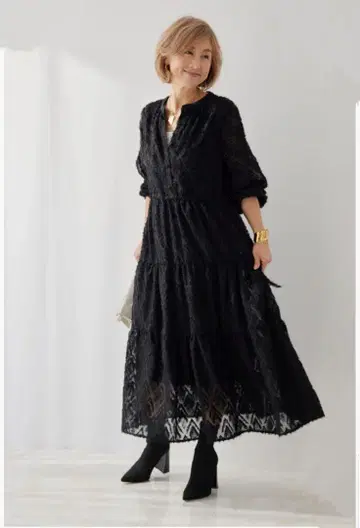 [ 새상품 ] 플러스오토하 PLUS OTO.HA 자카드 롱 원피스 블랙