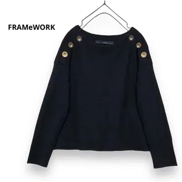 FRAMeWORK 골드 보트넥 니트 마린 니트 울 100%