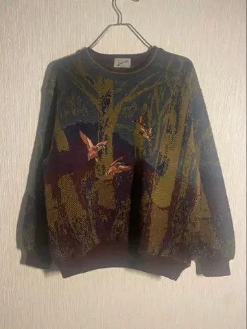 빈티지 LINDBERGH 일본제 올 패턴 오리 자수 니트 스웨터