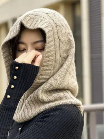 100% 캐시미어 보라색 천연 원색 두꺼운 원단 방한 다기능 넥워머 캡