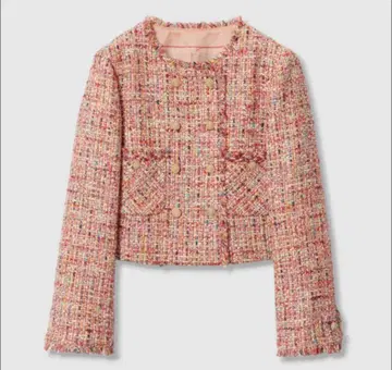 이쪽은 당일 발송 ANAYI 아나이 핑크 계열 트위드 노카라 자켓 36