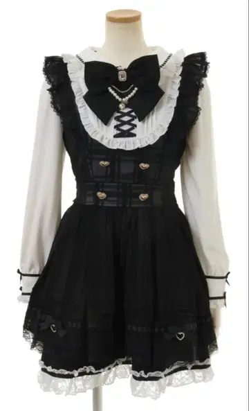 리즈리사 시어 체크 에이프런 프릴 원피스 블랙