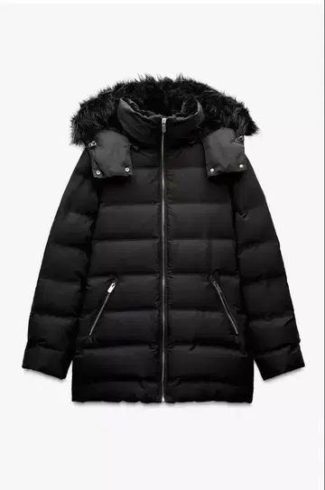 zara 세미롱 기장 후드 부착 다운 자켓 xs(5~7호)