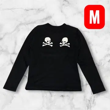 스컬 프린트 블랙 긴팔 티셔츠 M 여성용으로도