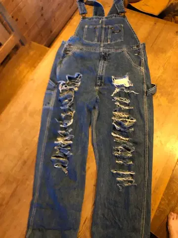 MOST WANTED 데미지 데님 오버롤