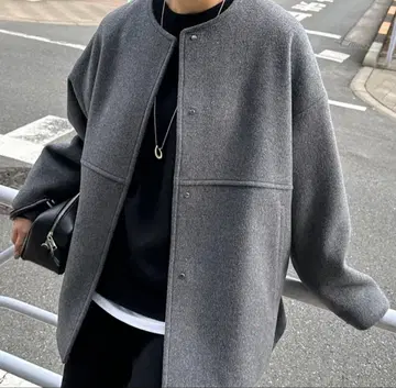 슈퍼 140 비버 노카라 숏코트 그레이 사이즈 38