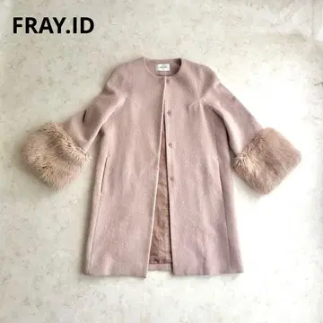 프레이 아이디 2way 노카라 퍼 코트 소매 퍼 핑크 베이지 0