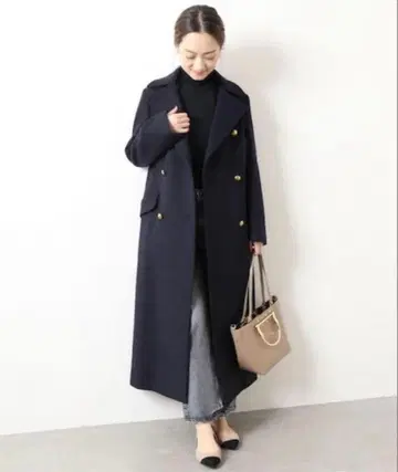 베르메일 퍼 이에나 멜톤 밀리터리 롱 코트 38size 네이비