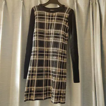 EGOIST 체크 무늬 니트 롱 원피스 긴팔