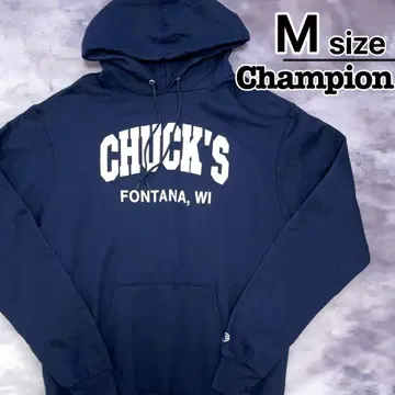 Champion 후드티 M 네이비 프린트 Chuck's 속기모 구제 의류