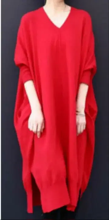 안티카 V넥 빅 니트 롱 원피스 빅 사이즈