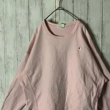 챔피온 리버스 위브 맨투맨 자수 로고 핑크 빅 루즈 짧은 기장