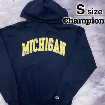 Champion 풀오버 후드티 S 네이비 미시건 USA 자수 구제 의류