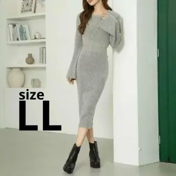 허리 슬릿 부클 원피스 니트 롱 원피스 그레이 LL