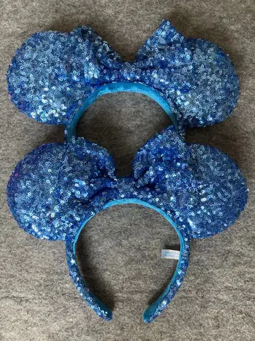 디즈니 머리띠 스팽글 짙은 파랑 블루 리본 세트 페어