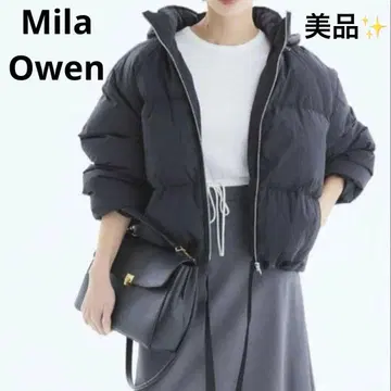 [ 새상품급 ] 미라 오웬 숏 다운 자켓 코트 리본 후드 블랙