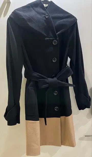 블랙 베이지 바이컬러 롱 코트