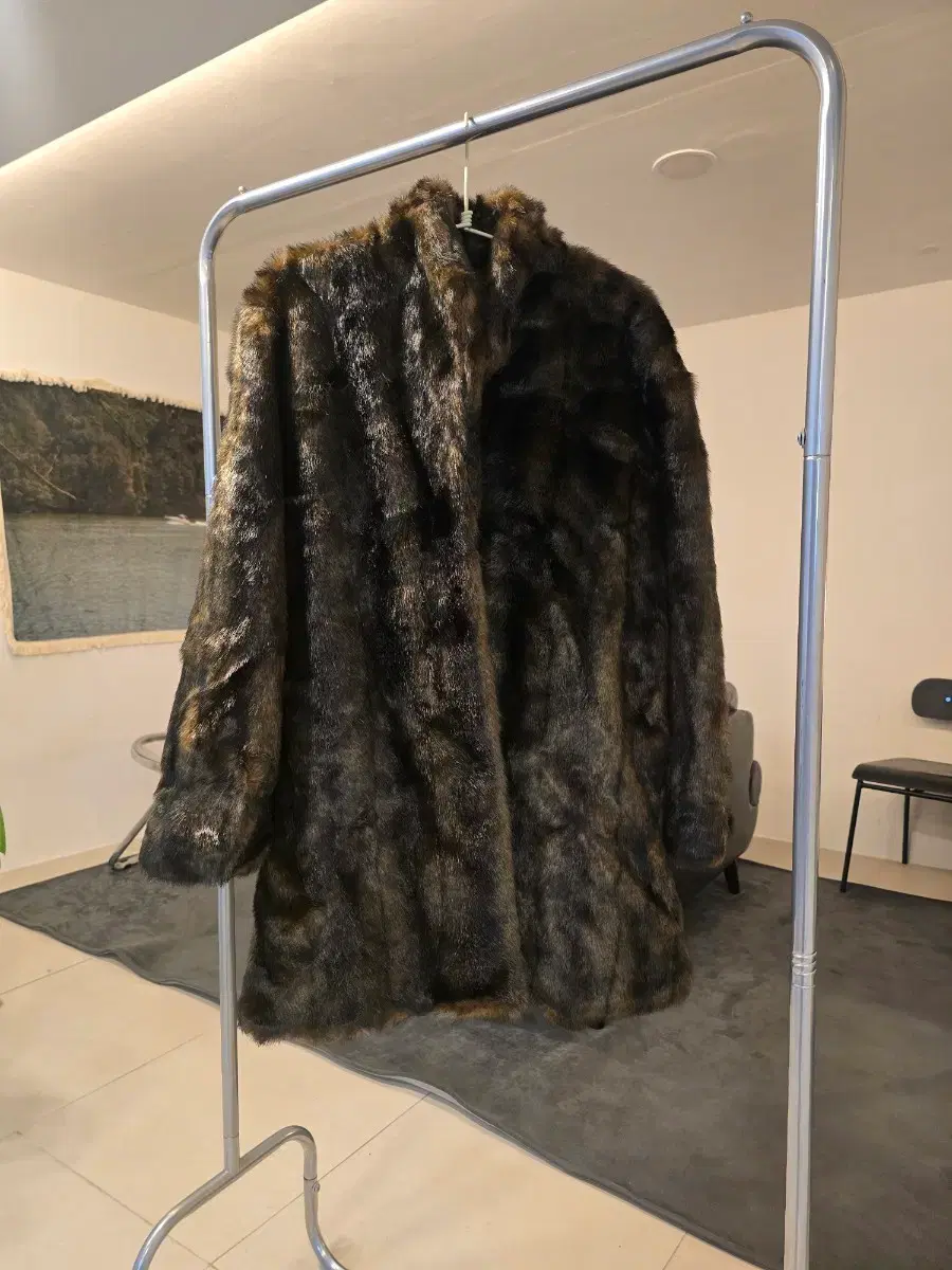 Brown faux mink long coat