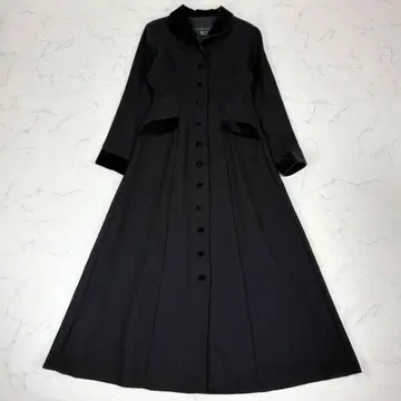 영국제 로라 애슐리 롱 원피스 벨로아 옷깃 프론트 오픈 A라인