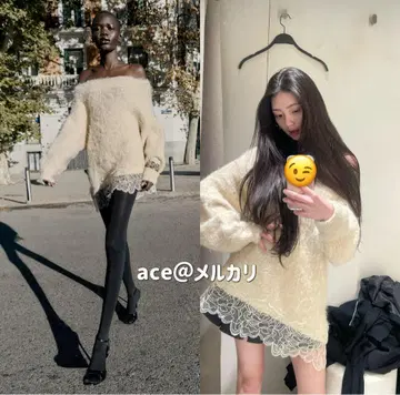 택 포함 미사용 새상품 ZARA 레이스콤비 니트 스웨터