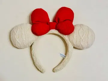 미키 릴린린 머리띠 빨간색 리본 크리스마스 미니 니트