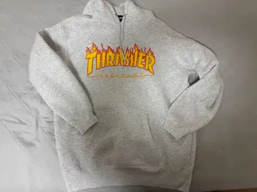 THRASHER 프레임 로고 후드티 그레이