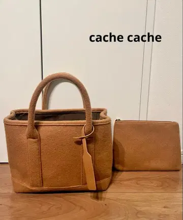 Cache Cache 펠트 카멜 브라운 토트백 (파우치 포함)