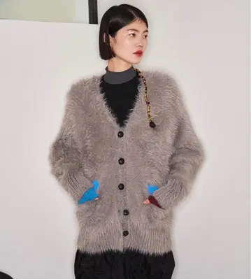 OMMO 완판템 더블 페이스 샤기 가디건 그레이