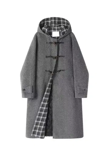 그레이 후드 부착 더플 코트