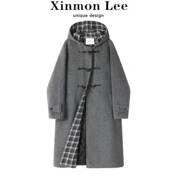 Xinmon Lee 후드 부착 더플 코트 그레이