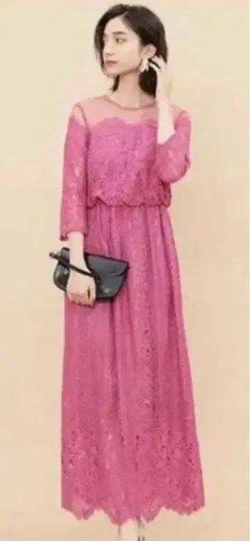 chaco 핑크 레이스 롱 원피스 38