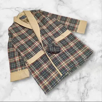 허리끈 포함 [닥스] DAKS (L) 가운 코트 체크 무늬 울 혼방 롱