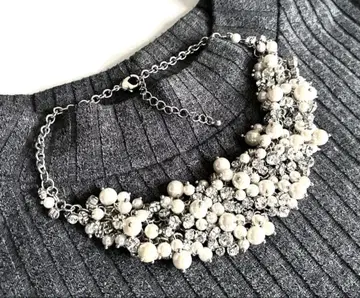 BEAMS 실버 펄 비쥬 목걸이 초커