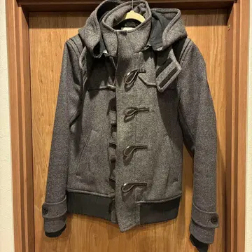 그레이 더플 코트 후드 부착