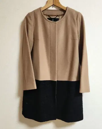 INED 노카라 코트 바이컬러 플로키 디자인