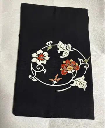 [새상품급] 나고야 오비 꽃무늬 블랙 시오제 순수 실크