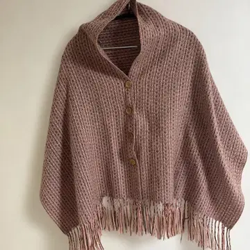 핑크 프린지 니트 판초 겸 머플러
